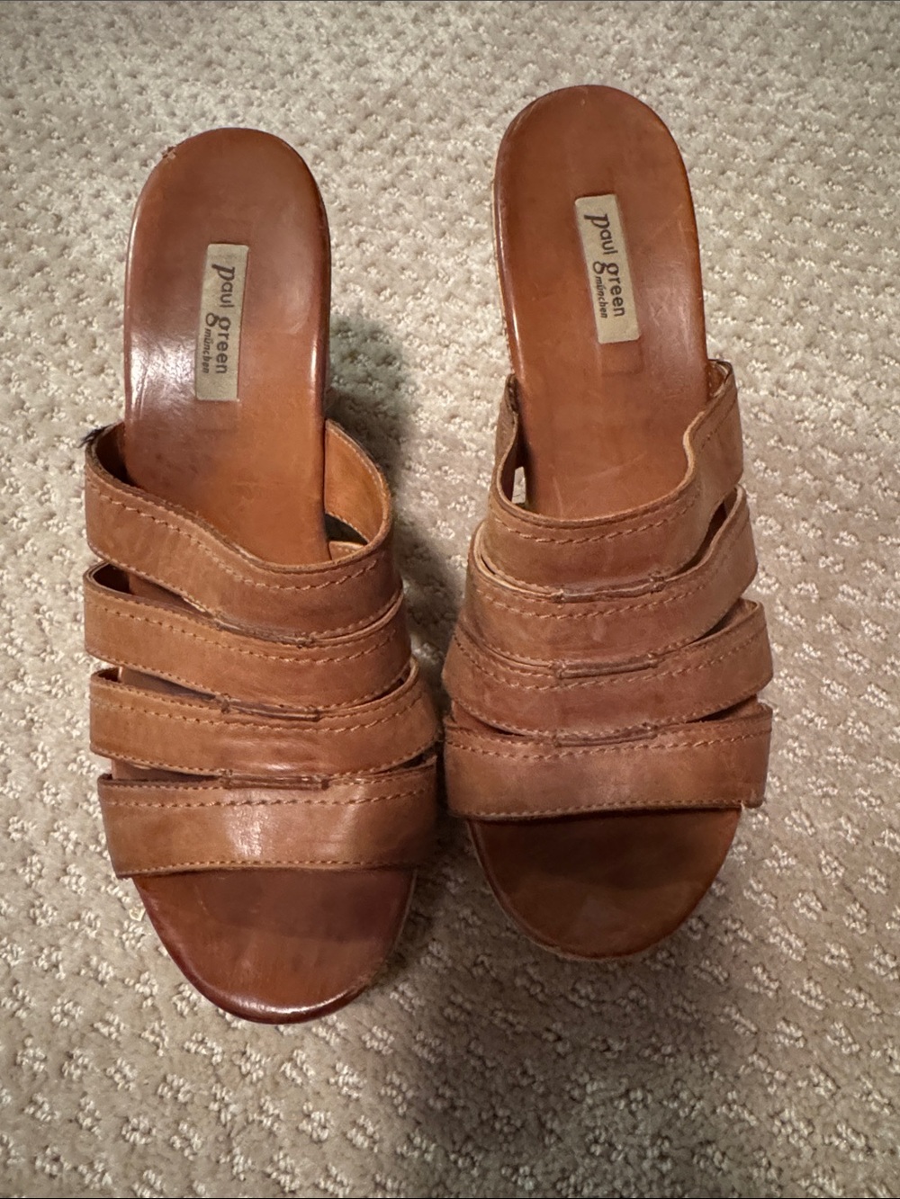 Women’s Paul Green Brown Leather Multi-Strap wedge